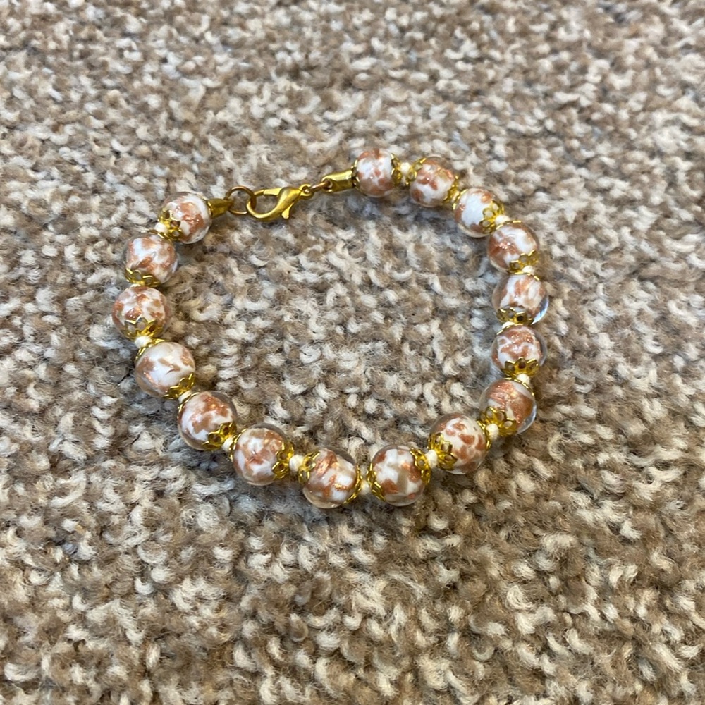 Pink White & Gold Venetian Glass Bracelet